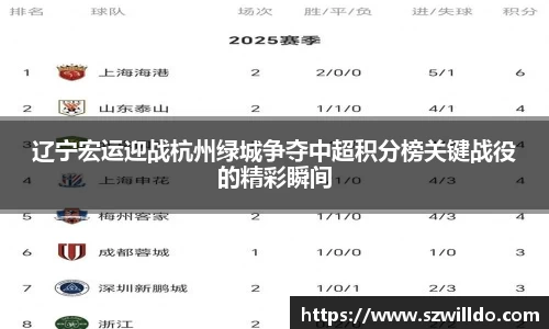 辽宁宏运迎战杭州绿城争夺中超积分榜关键战役的精彩瞬间
